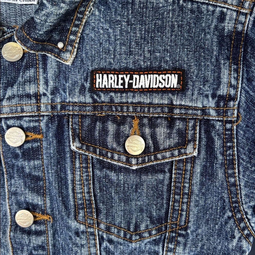 VINTAGE LIKE NEW! HARLEY-DAVIDSON DENIM BLUE JEANS JACKET & HEADWRAP SIZE 4T - Picture 8 of 16